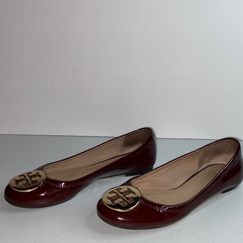 Burgundy Patent Leather Tory Burch Flats Sz 7
